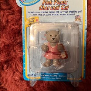 GANZ Webkinz Pink Picnic Charcoal Cat Plastic Pet Figure – New in Package (NIP)